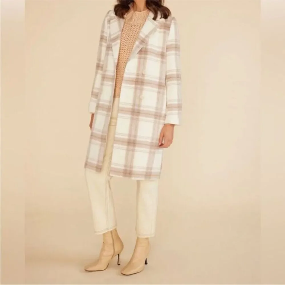 REVOLVE MINKPINK‎ IRIS CREAM MULTI PLAID LONG COAT XL